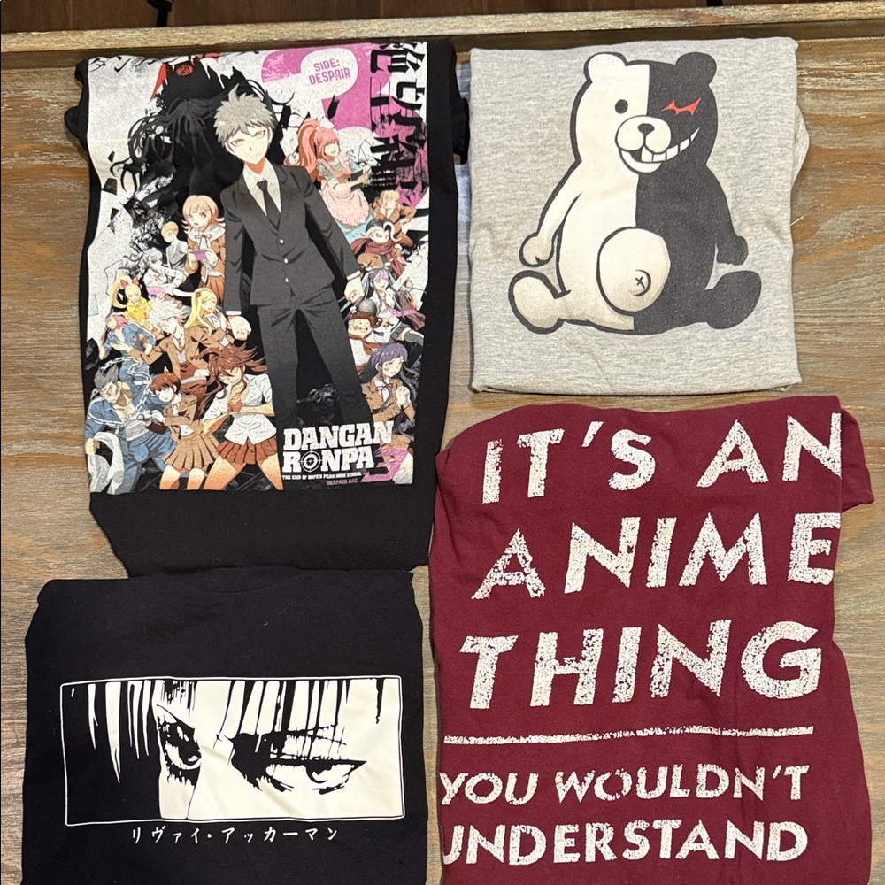 Anime Graphic Short Sleeve Tees - Black, Gray, Red